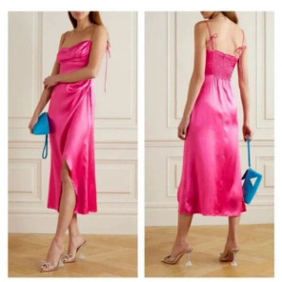 Reformation NWT Marguerite Silk Satin Midi Dress in Flambe NEW 2 - Picture 1 of 12